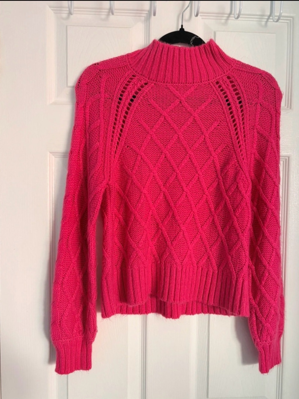Women’s Hot Pink Cable Knit Mock Neck Sweater